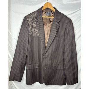 Marc Ecko Brown Pin Stripe Cut and Sew Blazer Embroidery Accents Cotton Size XL
